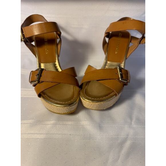 Audrey Brooke Tan Abhollie Wedge Sandals Women’s 7M Buckle Straps Espadrille - Picture 2 of 8